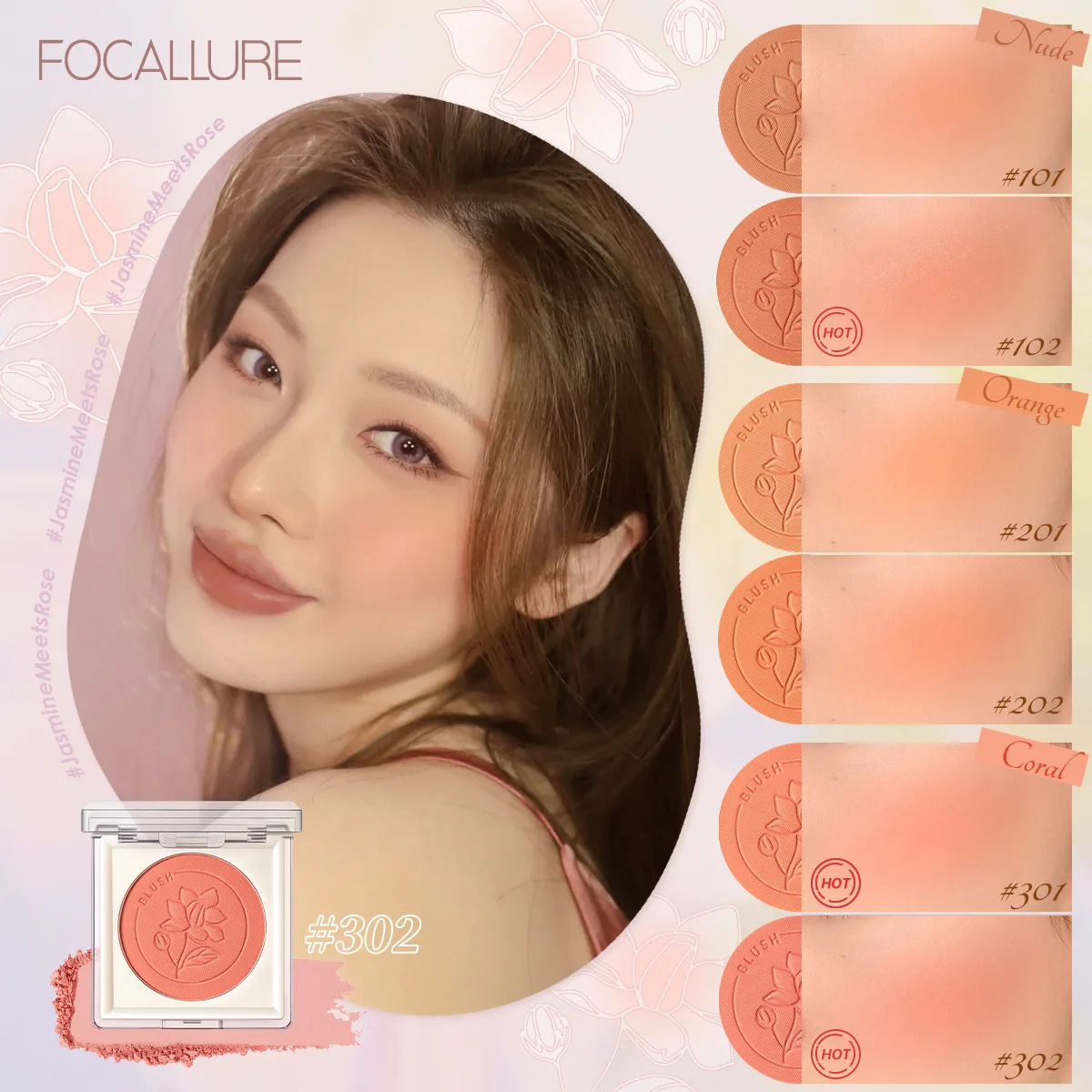FOCALLURE Smooth Natural powder blusher Powder Palette Nutrition High Pigment Peach cheek face contour cream cosmetics 250325