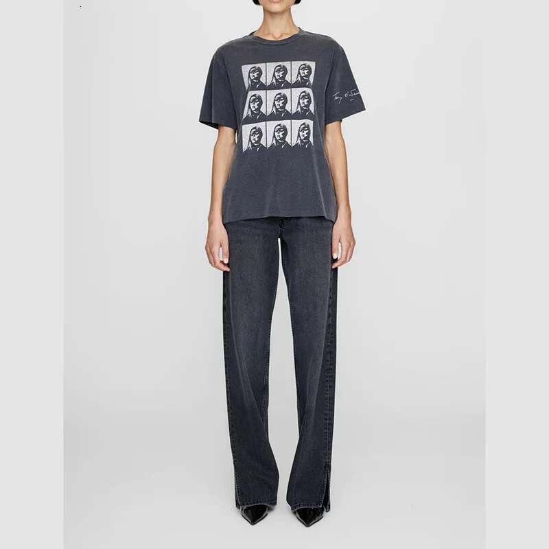 Spring Summer New North American Niche AB Multi Portrait Pull-Out Print Washed And Worn Women's Short Sleeved T-Shirt