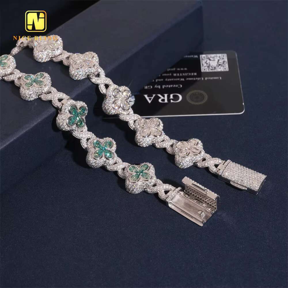Silver Plated Custom Iced Out Pear Cut Moissanite Clover Hip Hop Style Men Jewelry 925 Silver Diamond Infinity Cuban Link Chain