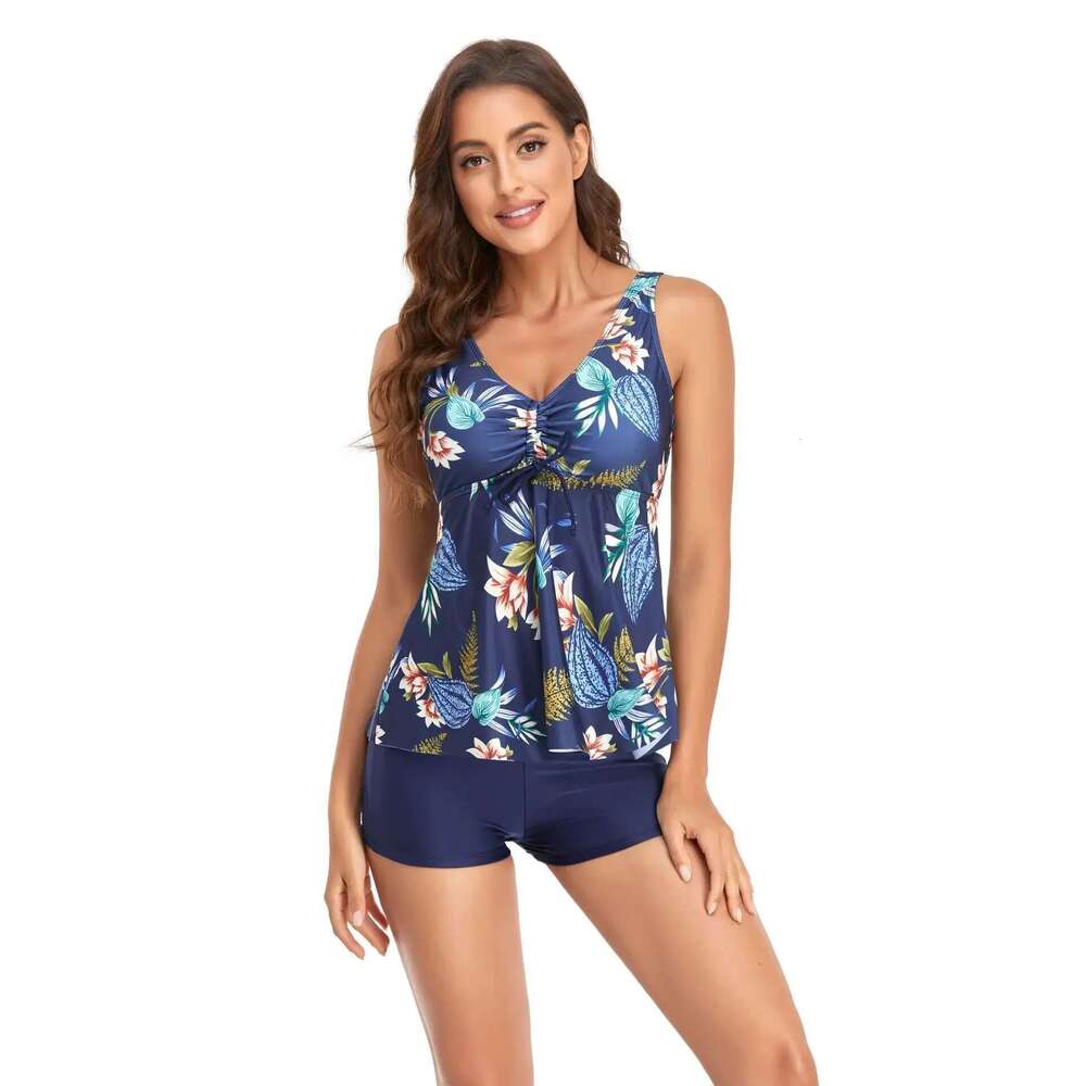 Women Swimsuit 2025 Two Pieces Bikini Sexy Print Tankini V-neck Suspenders Backless Bathing Suit Pants Summer Beachwear Swimwear