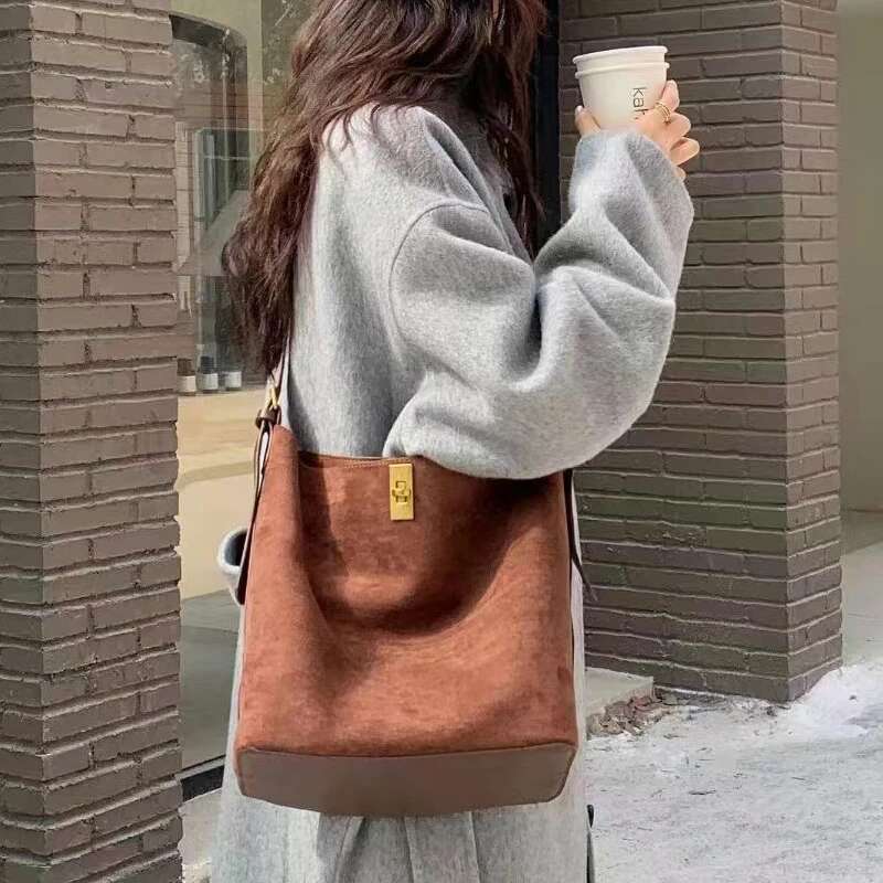MEDIOW Korean Faux Suede Tote Bags For Women Designer Handbag Purses 2024 New In Lock With Inner Pocket Underarm Shoulder
