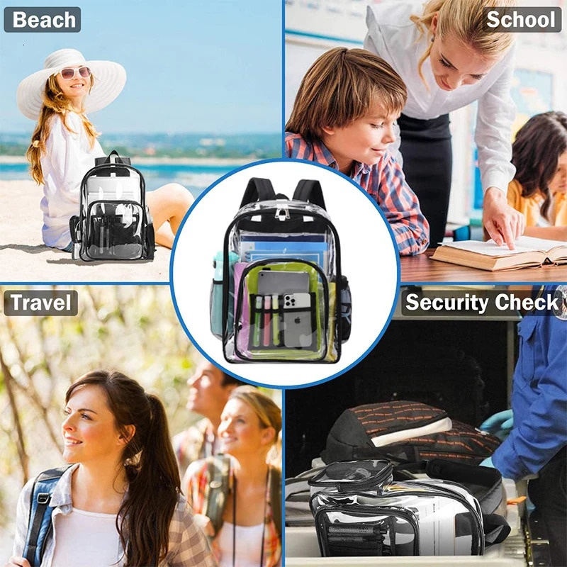 Transparent shoulder bag unisex fashionable simple large capacity portable backpack multifunctional waterproof mens and womens Knapsack 250402