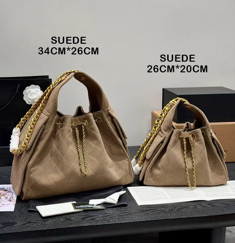 Designer Hobo Bags Luxury Tote Drawstring Bag Cowhide Suede Woolen Fabric Shoulder Bag Large Capacity Travel Shopping Bag Weekend Travel Bag Luxury Designer Bag