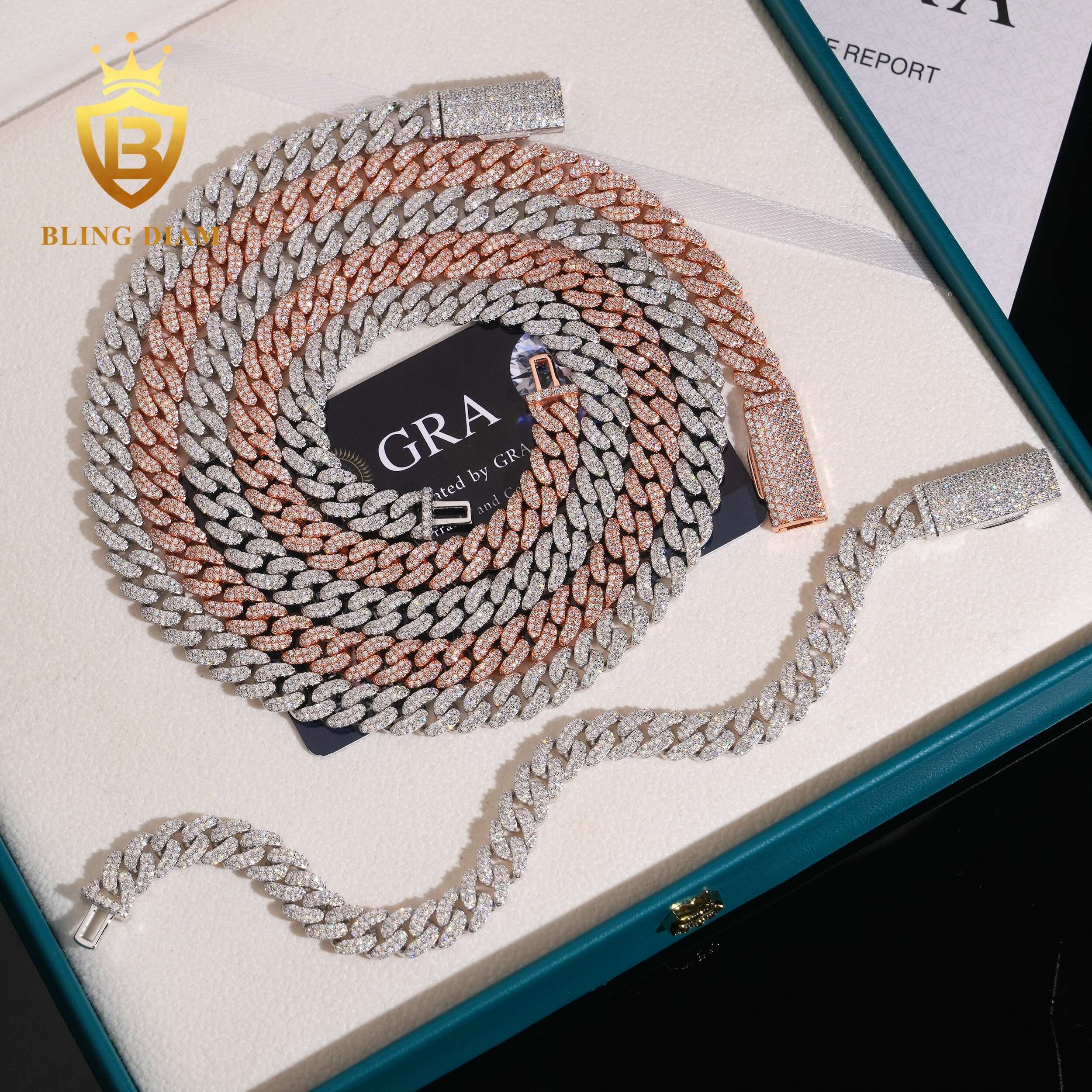 Classic Cuban Link Chain 8mm Bracelet Necklace Pass Diamond Tester VVS Ice Out Moissanite Silver Fine Jewelry for Men Woman