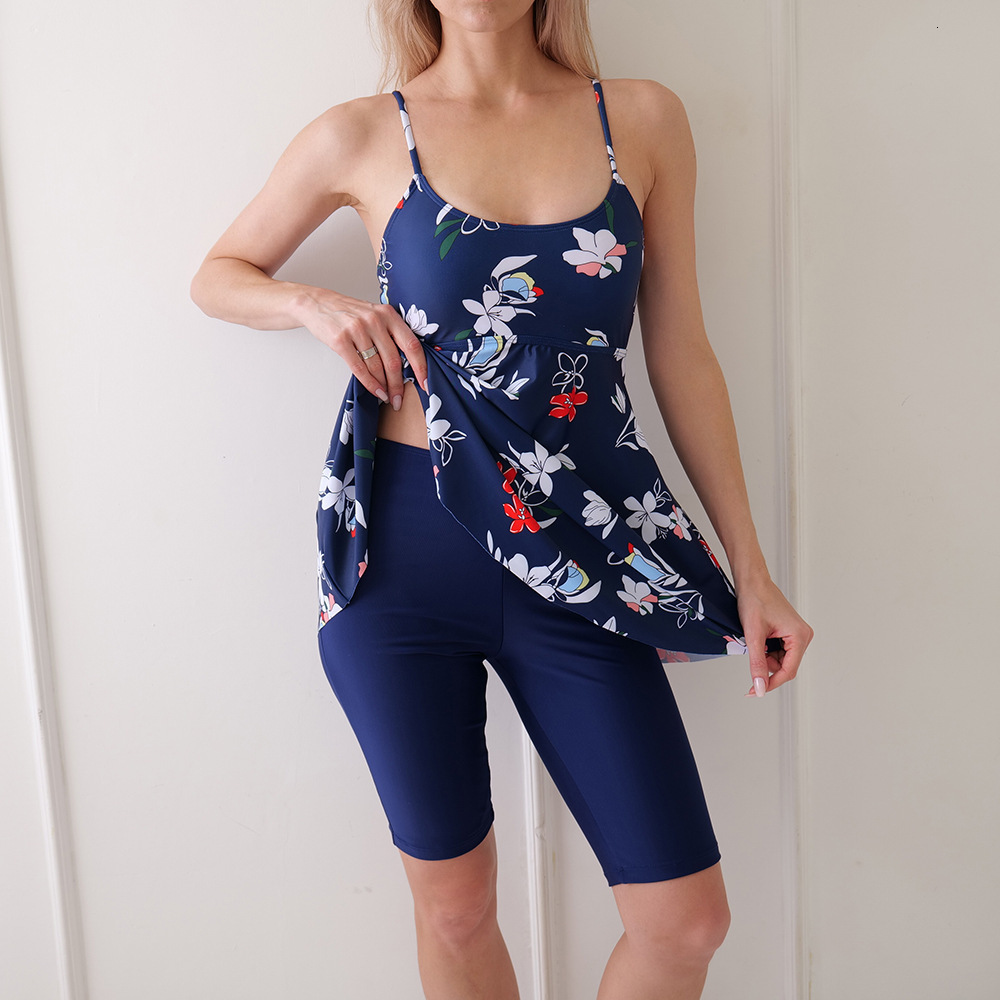 New digital printed skirt style multi-color suit women's five point shorts conservative swimsuit