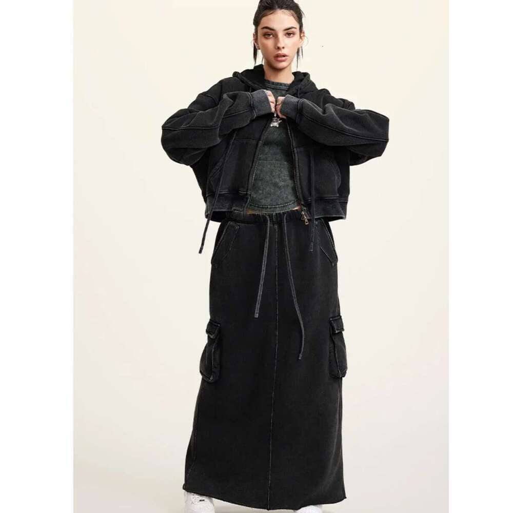 Women's Fashion Short Skirt Suits Winter Thicken Fleece Cotton Retro Cardigan Oversized Female Warm Hoodie