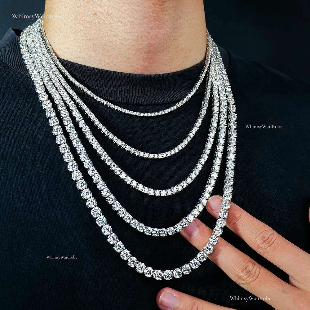 Wholesale Mens Women 2 3 4 5 6mm sterg sier iced out lab grown vvs dia mossanite moissanite cluster tennis chain