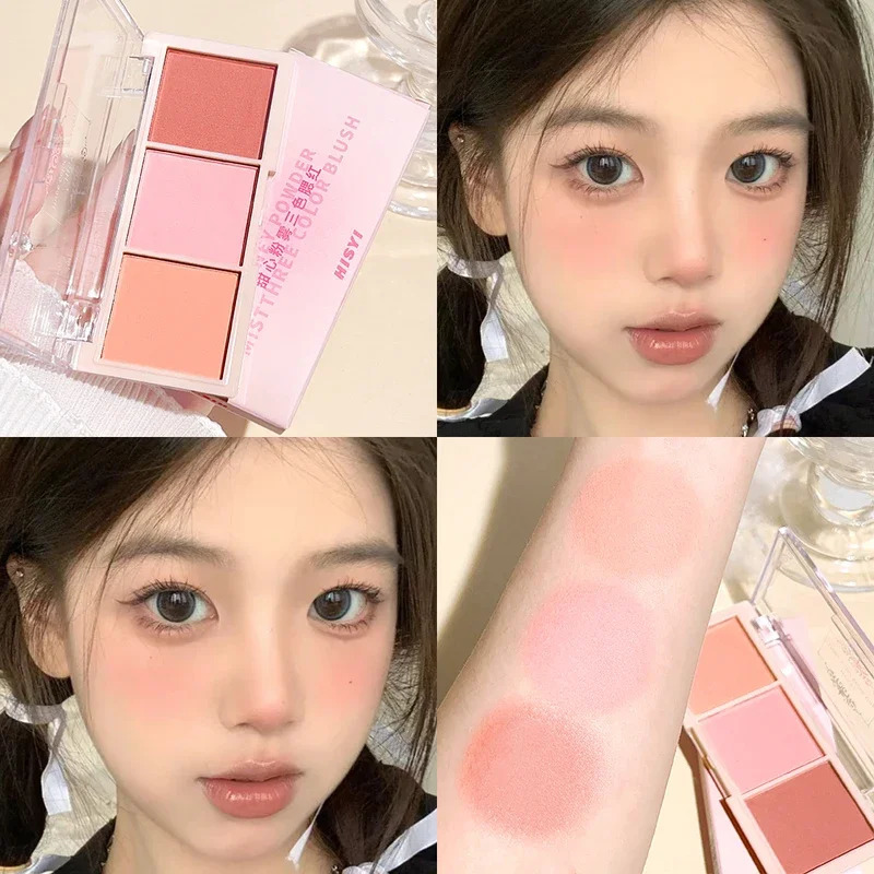 HISYI tricolor powder blusher natural color presents exquisite non flying matte dough makeup transparent and energetic girl 250325