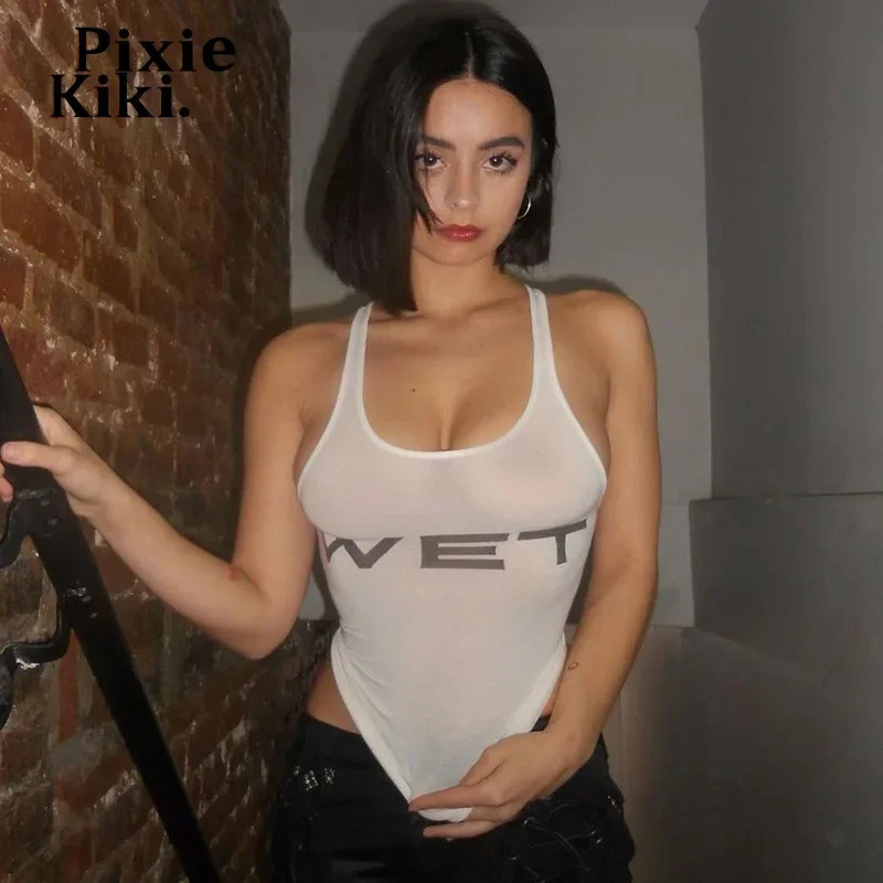 PixieKiki wet letter printed white crop top Y2k streetwear sexy summer womens vest P66-AE10 250402