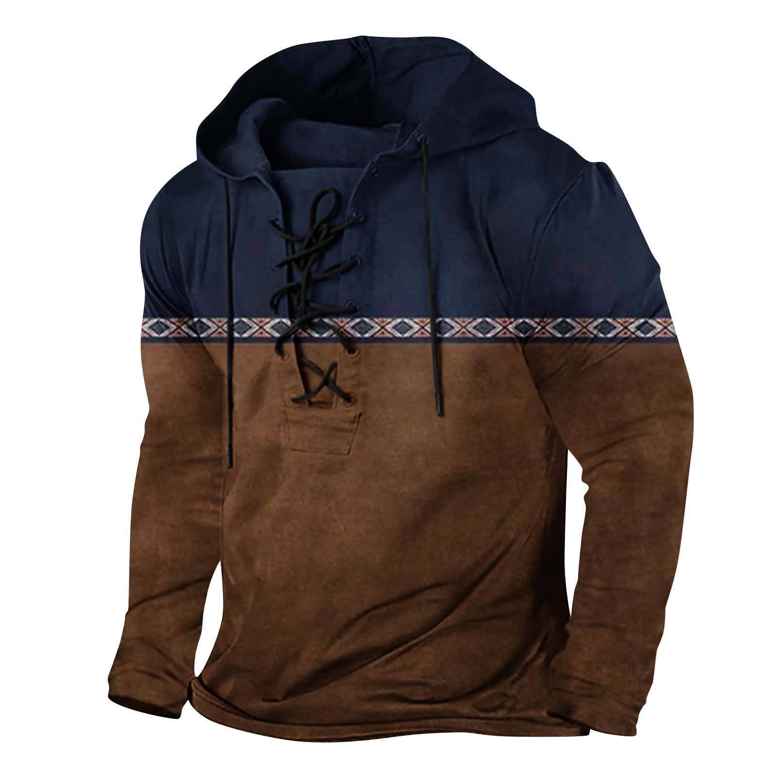 2025 Winter Mens Digital Printed Strap Up Large Hooded Long Sleeve T-shirt Mens Wear