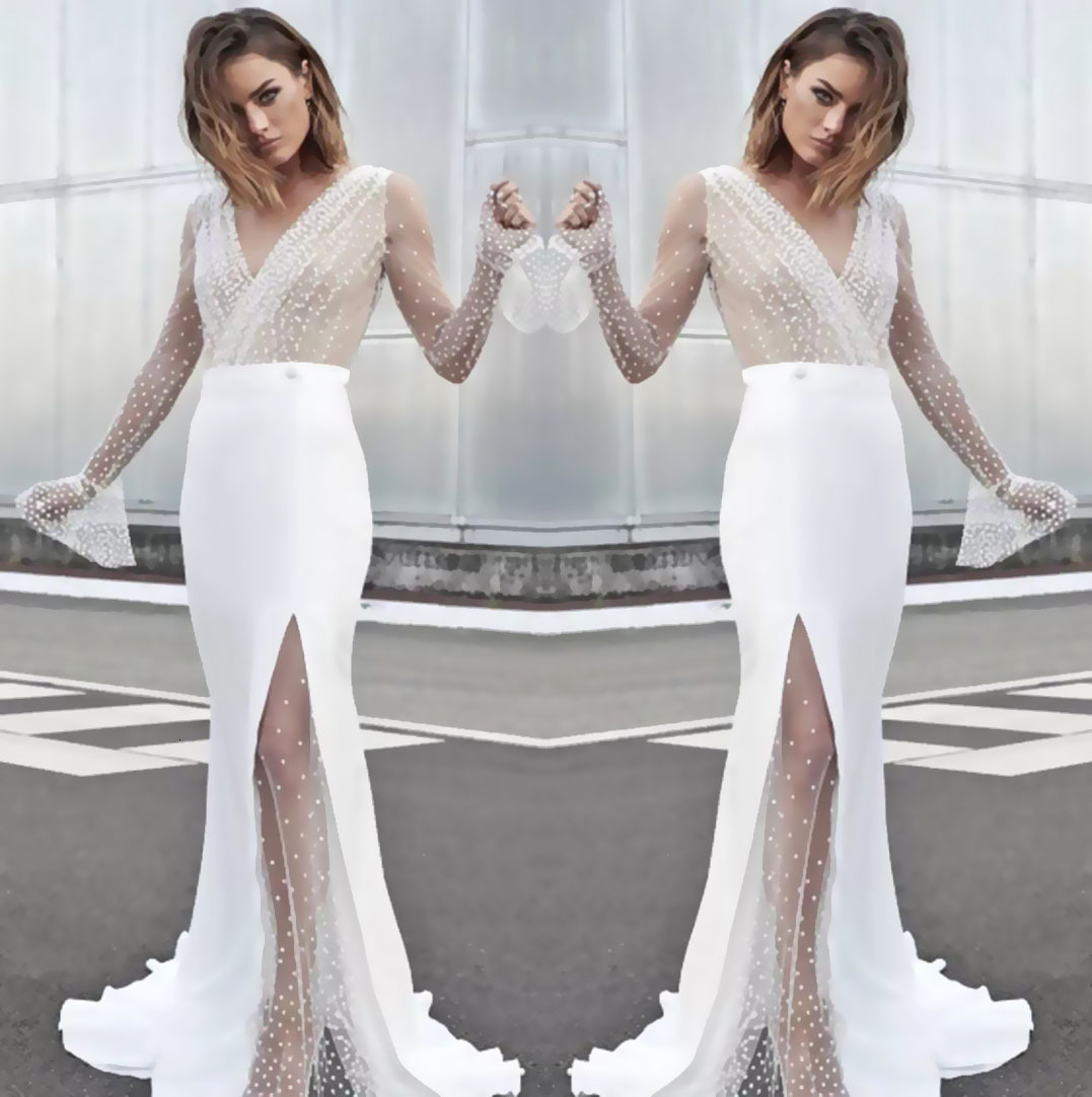 2025 Womens Spring Fashion New Dress Sexy V-neck Perspective Dress