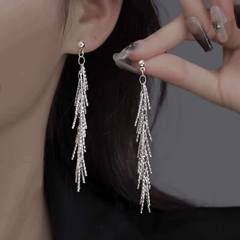 Version S Sparkg Dense Bone Tassel Women's Simple Sier Color Earrings Party Fine Jewelry Gift