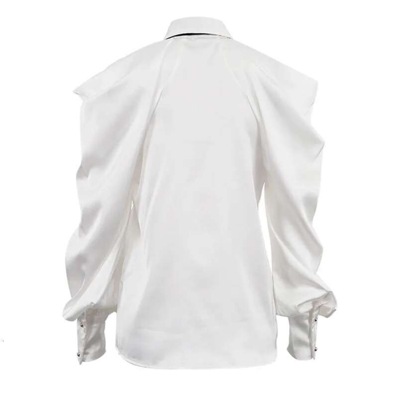 Women's Fashion Off Shoulder Halter White Blouse Spring New Arrival Long Sleeves Lapel Shirts With Tie Female 33A3763