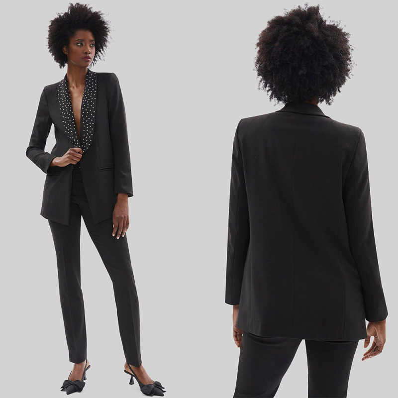 Cool Black Beads Women Pants Suits Leisure Ladies Fashion Wear Prom Birthday Party Customized 2 Pieces