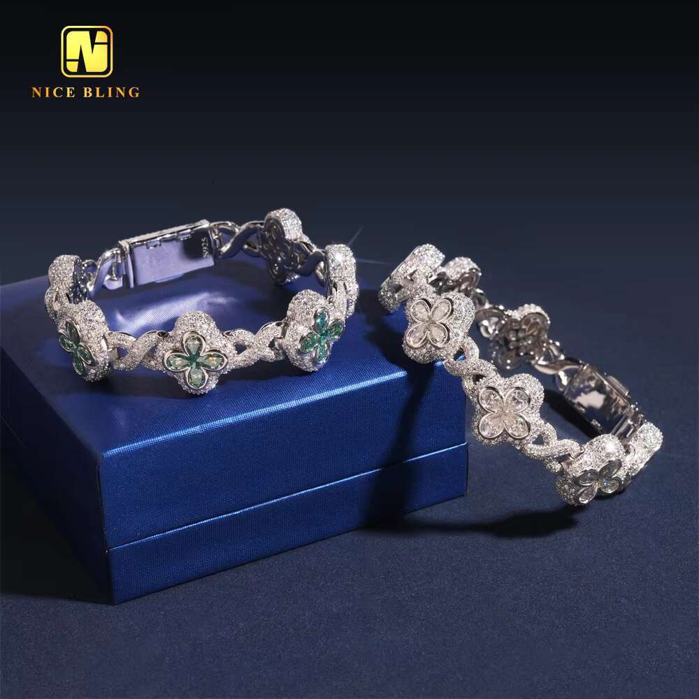 Silver Plated Custom Iced Out Pear Cut Moissanite Clover Hip Hop Style Men Jewelry 925 Silver Diamond Infinity Cuban Link Chain