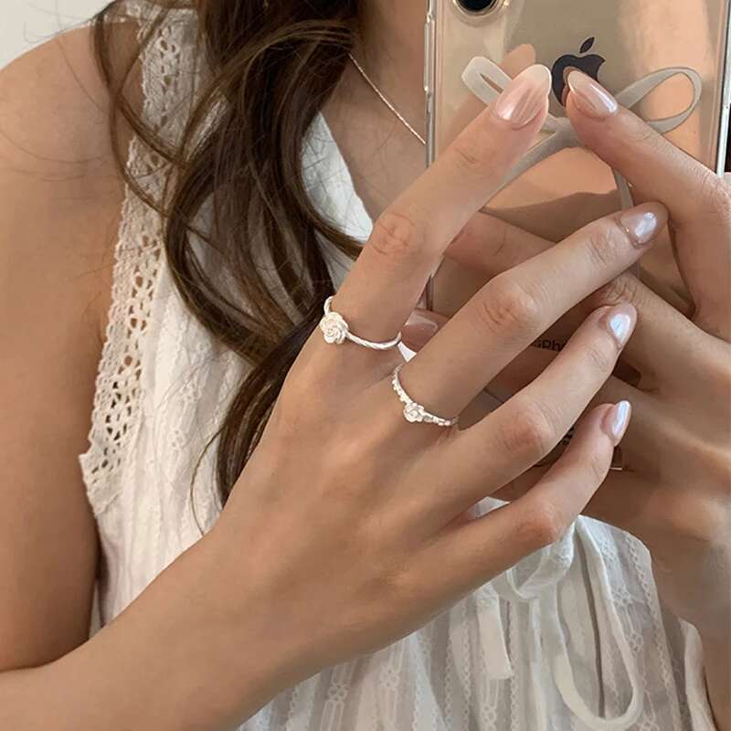 S Sterg Sier Rose Ring Adjustable For Womens Simple Wear Love Cute Anniversary Birthday Romantic Gift Fine Jewelry