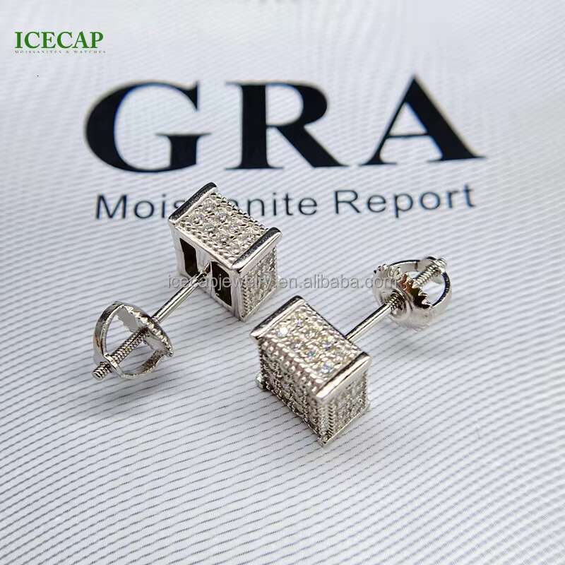 New Arrivals Fine Jewelry Bling Luxury 925 Sterling Silver Iced Out D VVS1 Moissanite Diamonds Hiphop Mens Stud Earrings