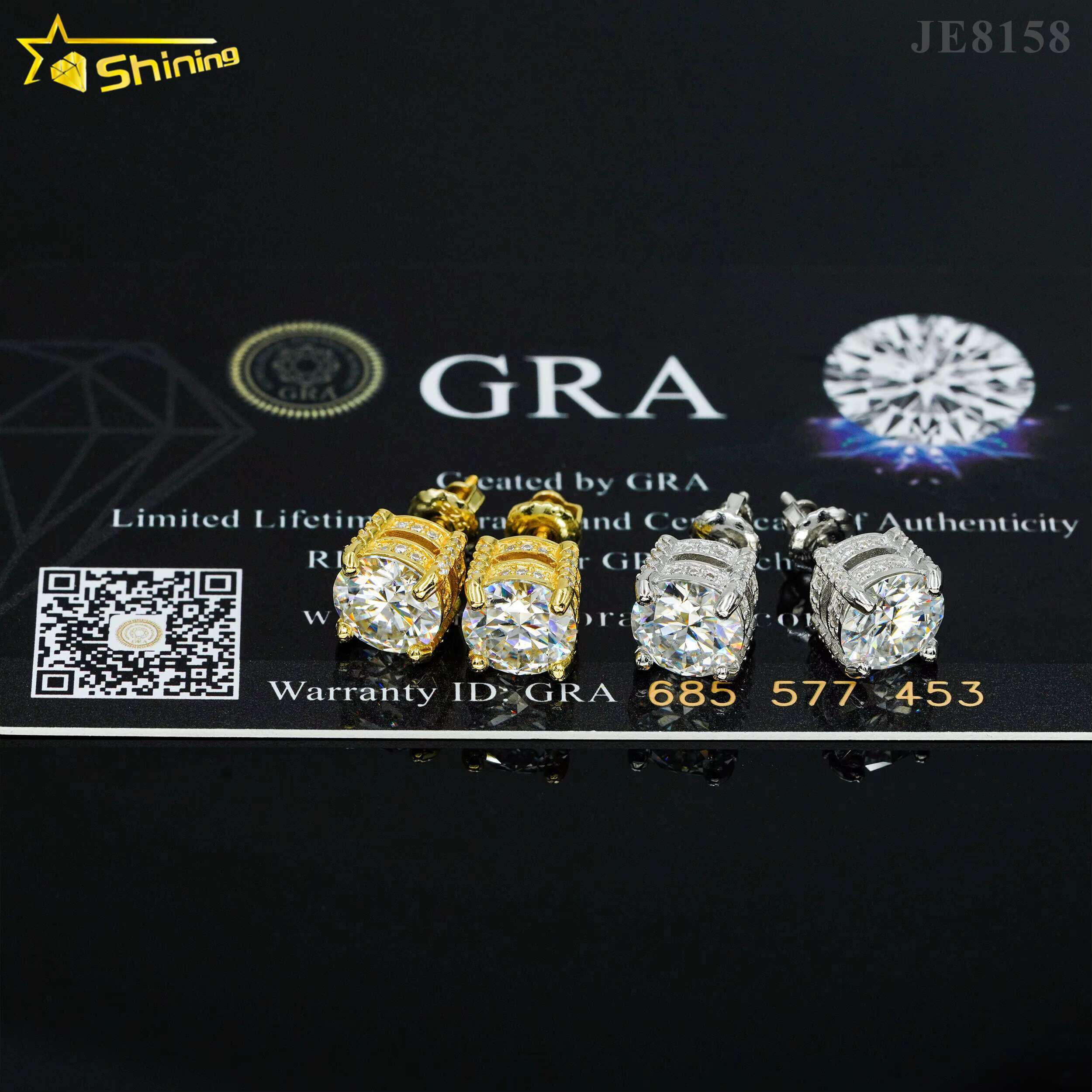 New Arrival Moissanite Gold Plated Sier Jewelry Full Round Side Stones Screw Back Stud Earrings