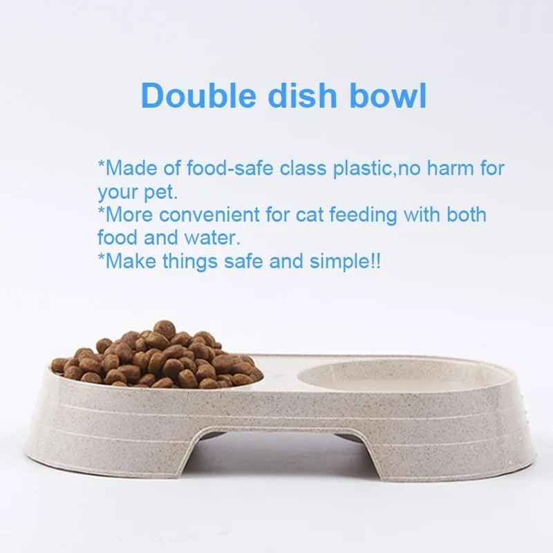 Pet Double Bowl Plastic Kitten Dog Food and Beverage Tray Feeding Machine Cat Feeding Machine Pet Supplies Dog Accessories Pet Bowl 250403