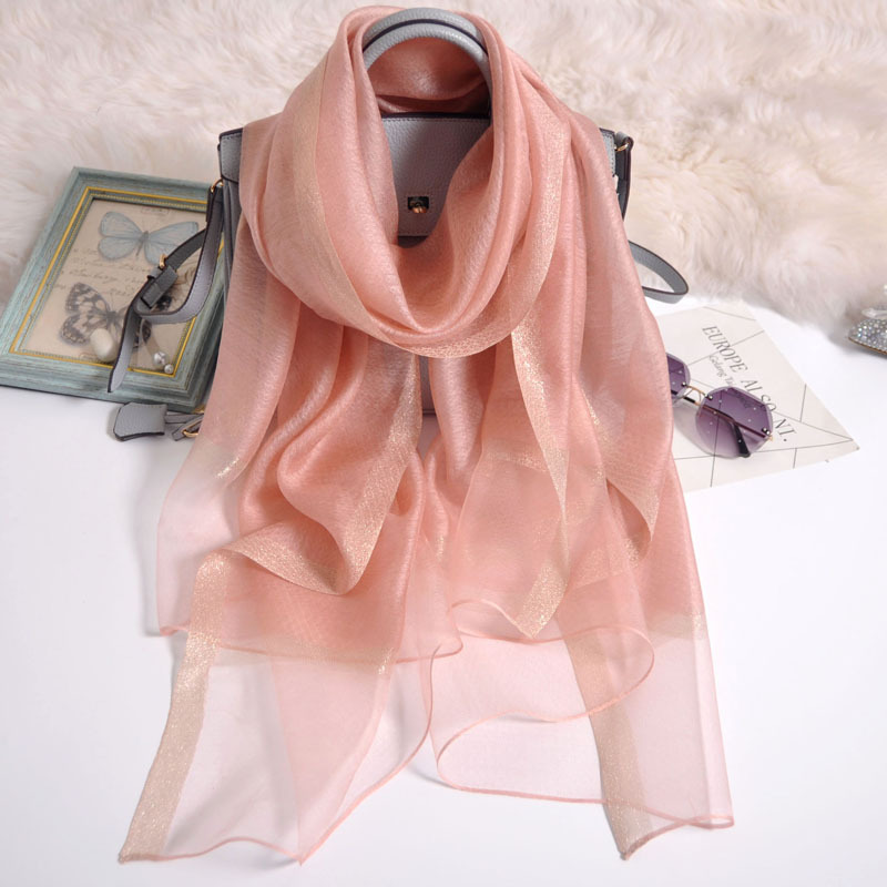 K316 Silk scarf thin women's Korean style versatile gold-stamped edge gauze scarf silk wool thin silk scarf