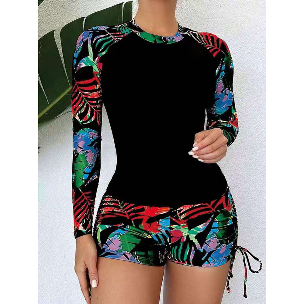 2025 beach racing snorkeling surfing suit long sleeved drawstring flat angle pants sun protection conservative swimsuit for women
