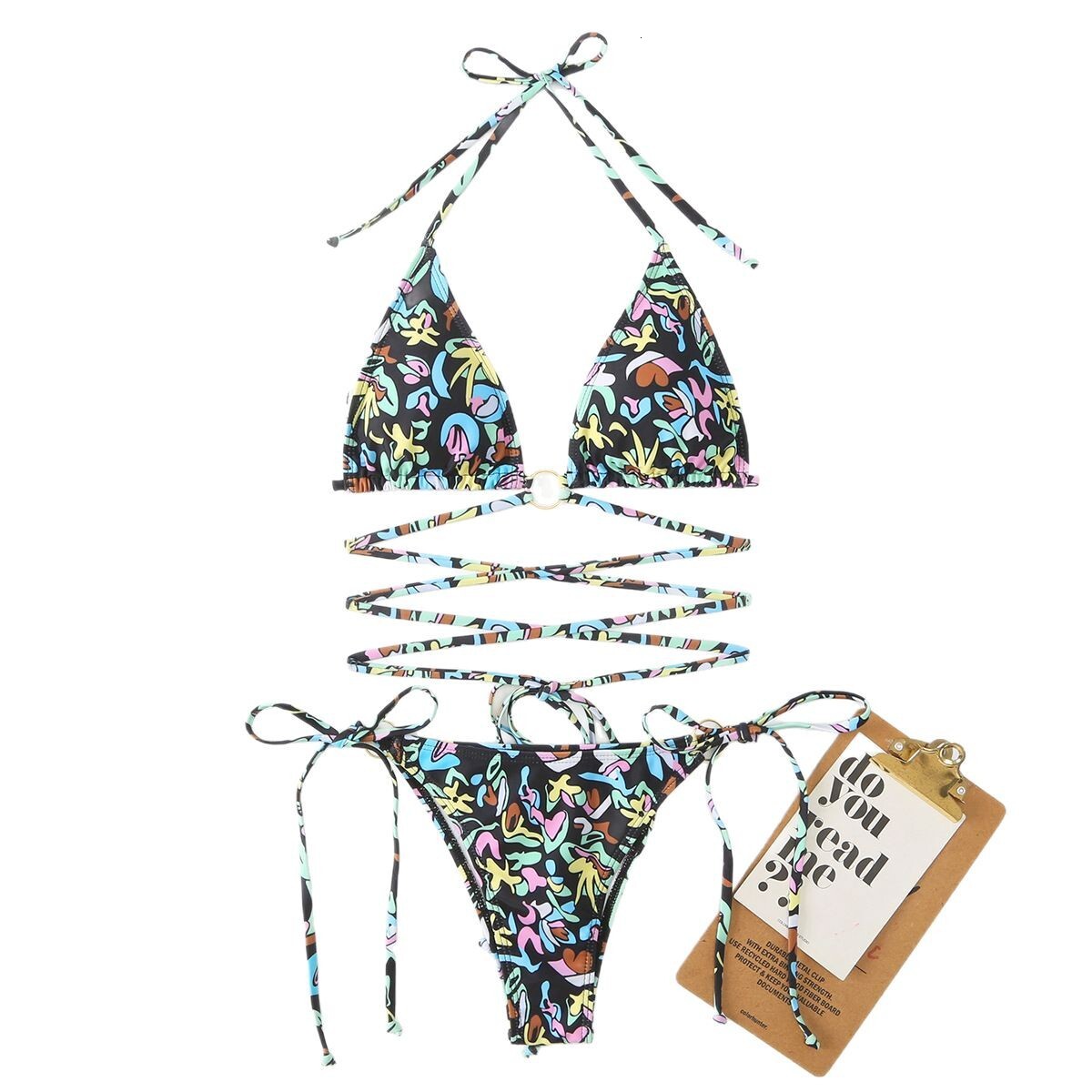 2025 New Split Triangle Sexy Swimsuit Women's Bikini Printed Multi Color