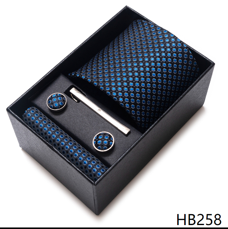Luxury 8 cm 100% Silk Tie Pocket Squares Cufflink Set Necktie Box Blue Striped Wine Red Memorial Day Accessories Men Workplace