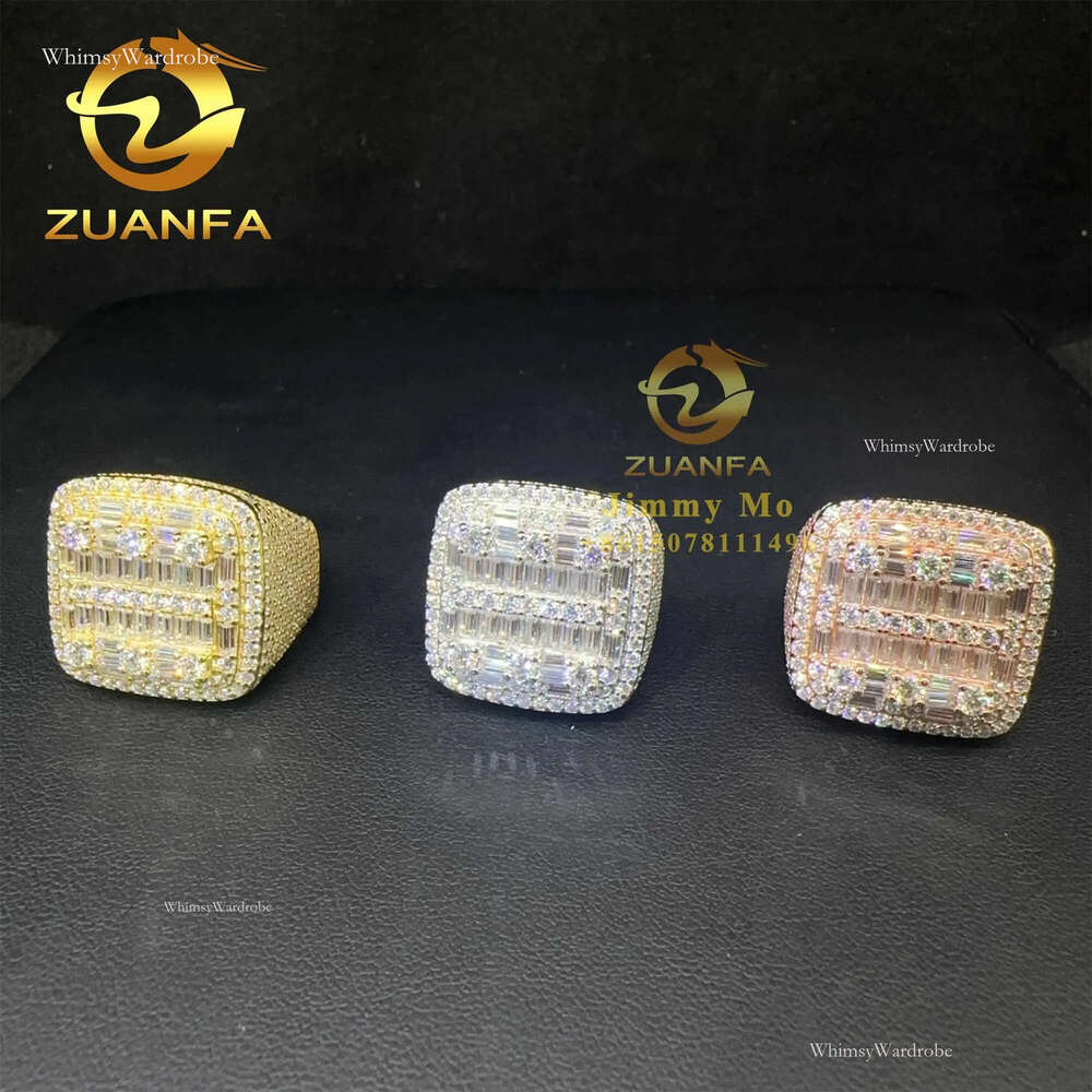 American Rapper Jewelry Hop Sier Iced out Baguette Moissanite Dia Custom Hip hop Ring Men