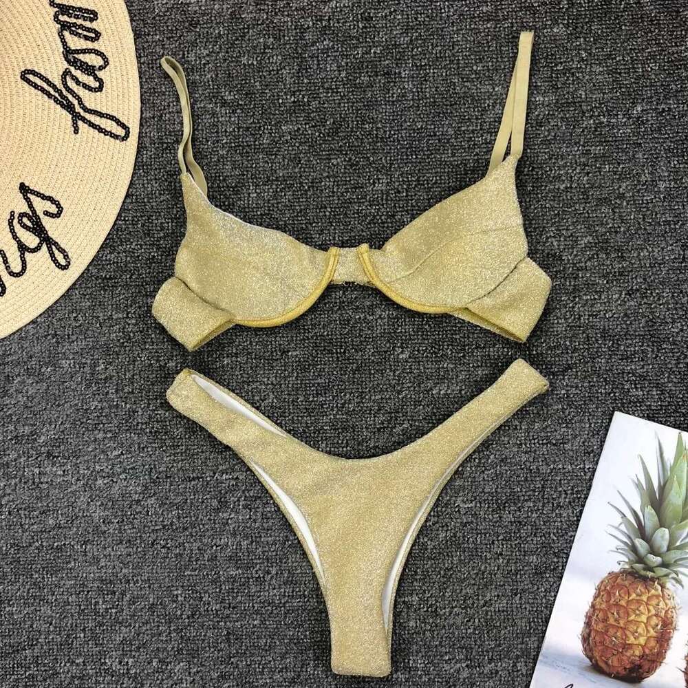 Sexy Sier Glitter Bikini 2022 Swimwear Women Push Up Cut Out Underwire Thong Swimsuit Summer Brazilian Bathing Suit Biquini