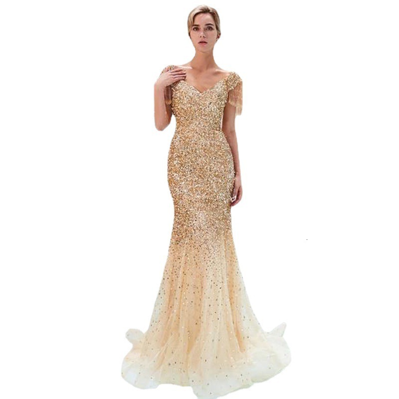 2025 New Womens Slim Fit Fishtail Skirt Sexy Raglan Sleeves V-neck Dress with Gold Sprinkled Long Skirt