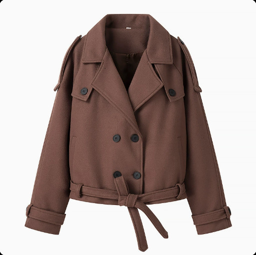 Spring Short Trench Coat For Women Fashion Double Breasted Full Sleeves Lace Up Cropped Jacket Lady Vintage High Streetwear 250801