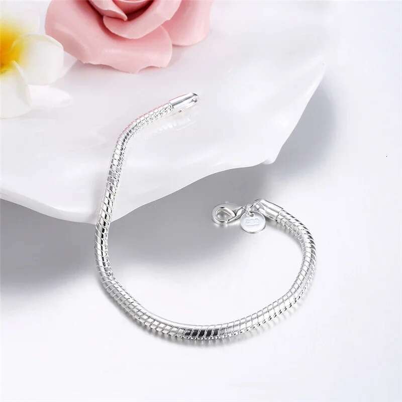 Sterg Sier 3mm Snake Chain 8 inches Basis Bracelet For Woman Charm Wedding Engagement Fashion Party Jewelry