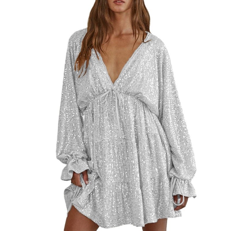 New Strap V-neck Sequin Skirt Sexy Spicy Girl Dress Hanging High-end Dress Womens Summer High-end Feeling