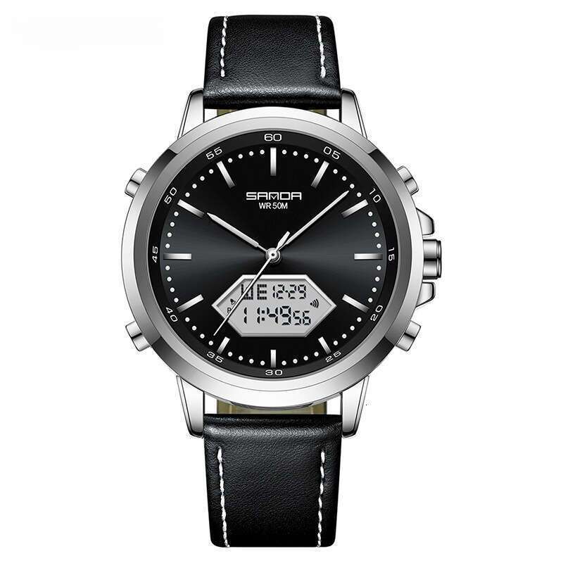 DHwatches Sanda Electronic Waterproof Multifunctional Fashion Casual Leather Steel Strap Men's Business Watch
