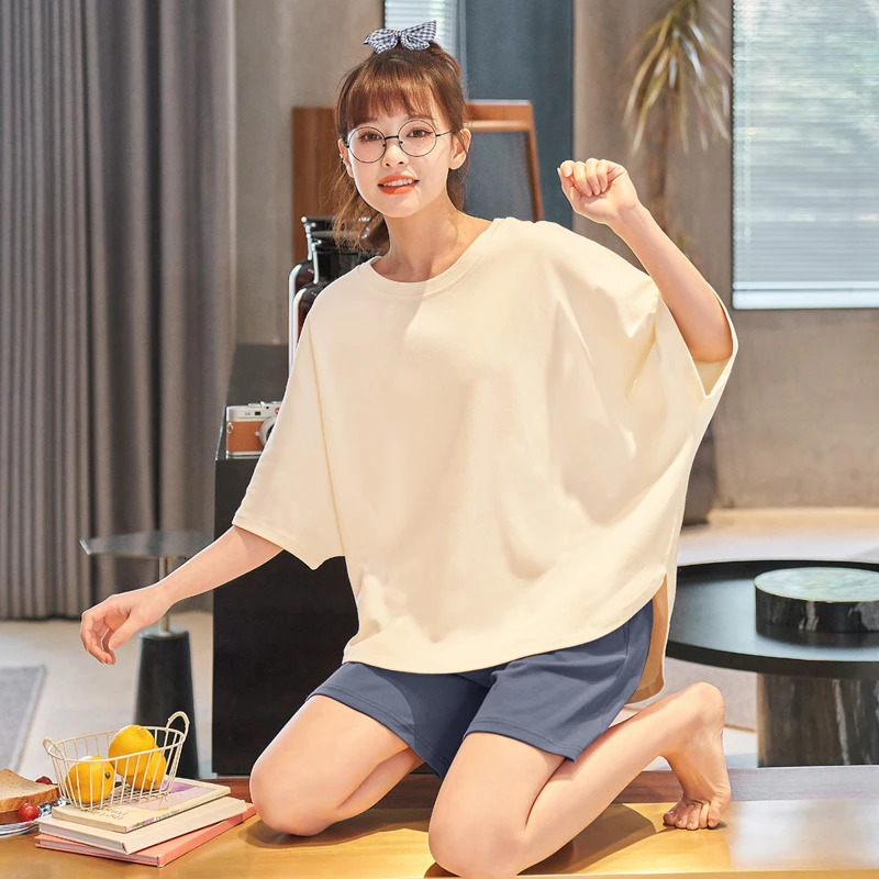 UBAU One Set Women Pajamas Sleepwear Pajama Set Short Sleeve And Shorts Suit Casual Solid Color Homewear Top Shorts 250402