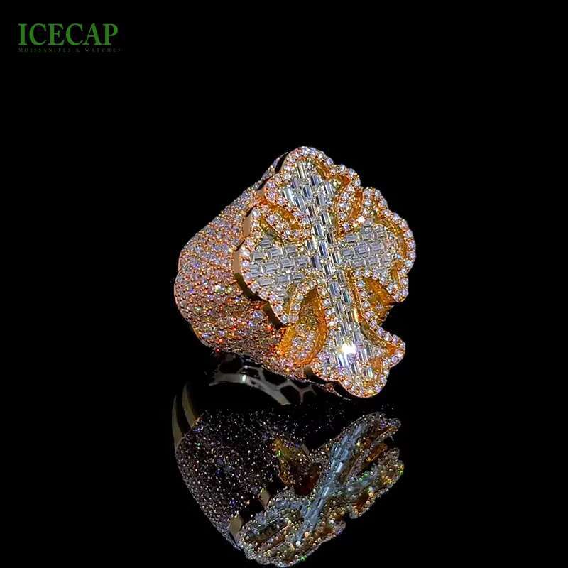 Fine Jewelry Designer Rings Rose Gold Plated 925 Sterling Sliver Ring VVS Moissanite Diamond Custom Cross Hand Ring Set for Men