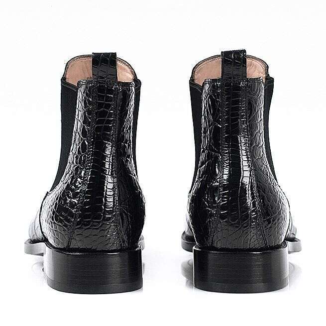 Mens Leather Slip On Ankle Work Boots Shoes Crocodile Print Men Low