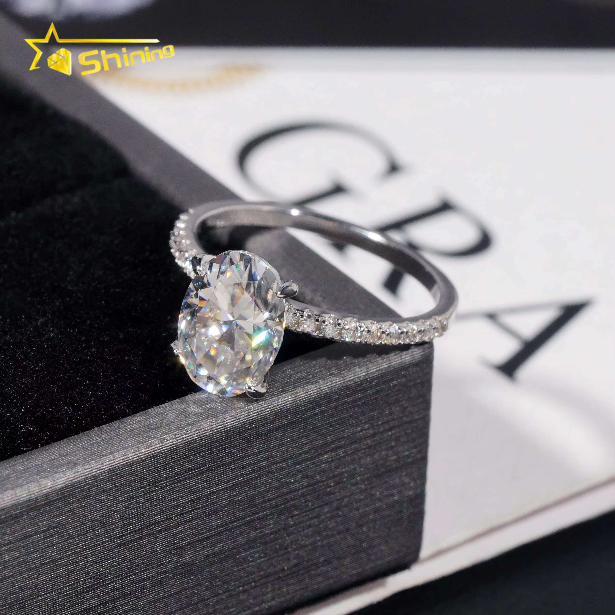 Fine Jewelry Woman Finger Rings Pass Dia Tester Sterling Sier 7x10MM 2.5CT Oval Cut Moissanite Engagement Ring