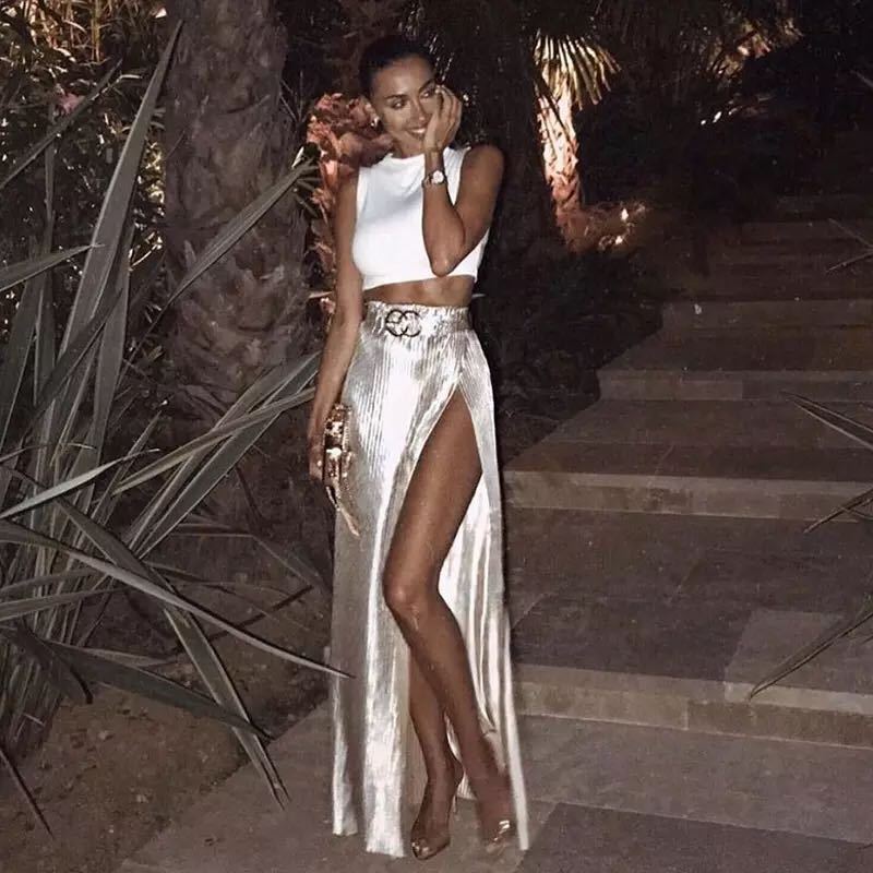 2025 Slimming Pit Strip Spring Half Skirt Elegant High Slit Womens Skirt Ins Long Skirt Women