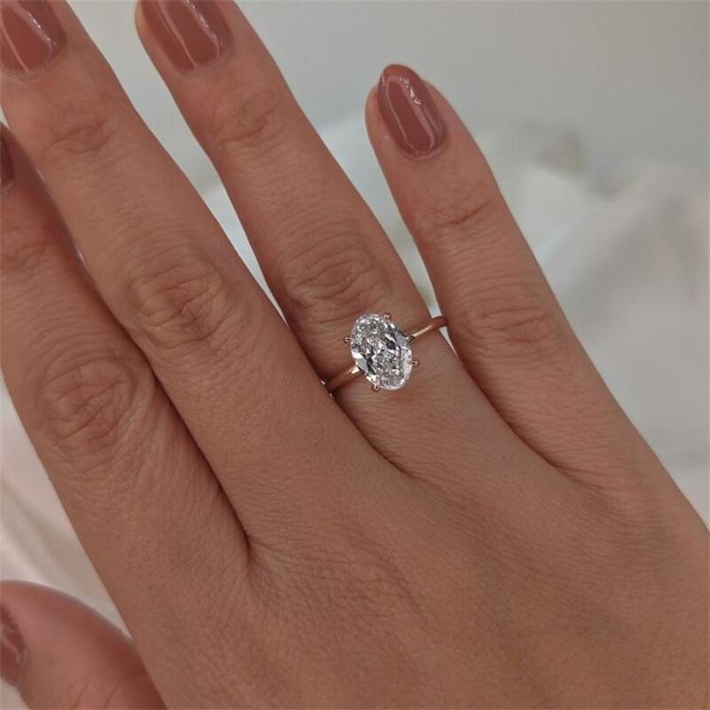 Fine Jewelry Solid Rose Gold 14K 18K Oval Shape 2.0 Carat IGI Certificate Simple Design Wedding Ring Real Gold Lab Diamond Womens Engagement Ring