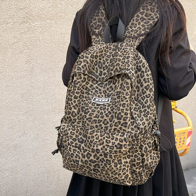 casual canvas Leopard Print high-quality backpack large capacity simple indoor apartment classic backpack 250402