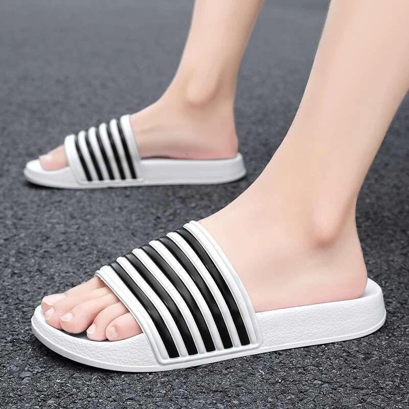 New Men's Summer Casual Shoes Beach Sandals Outdoor Comfortable Soft Sole Slippers Sizes 39-48 Black and White Striped