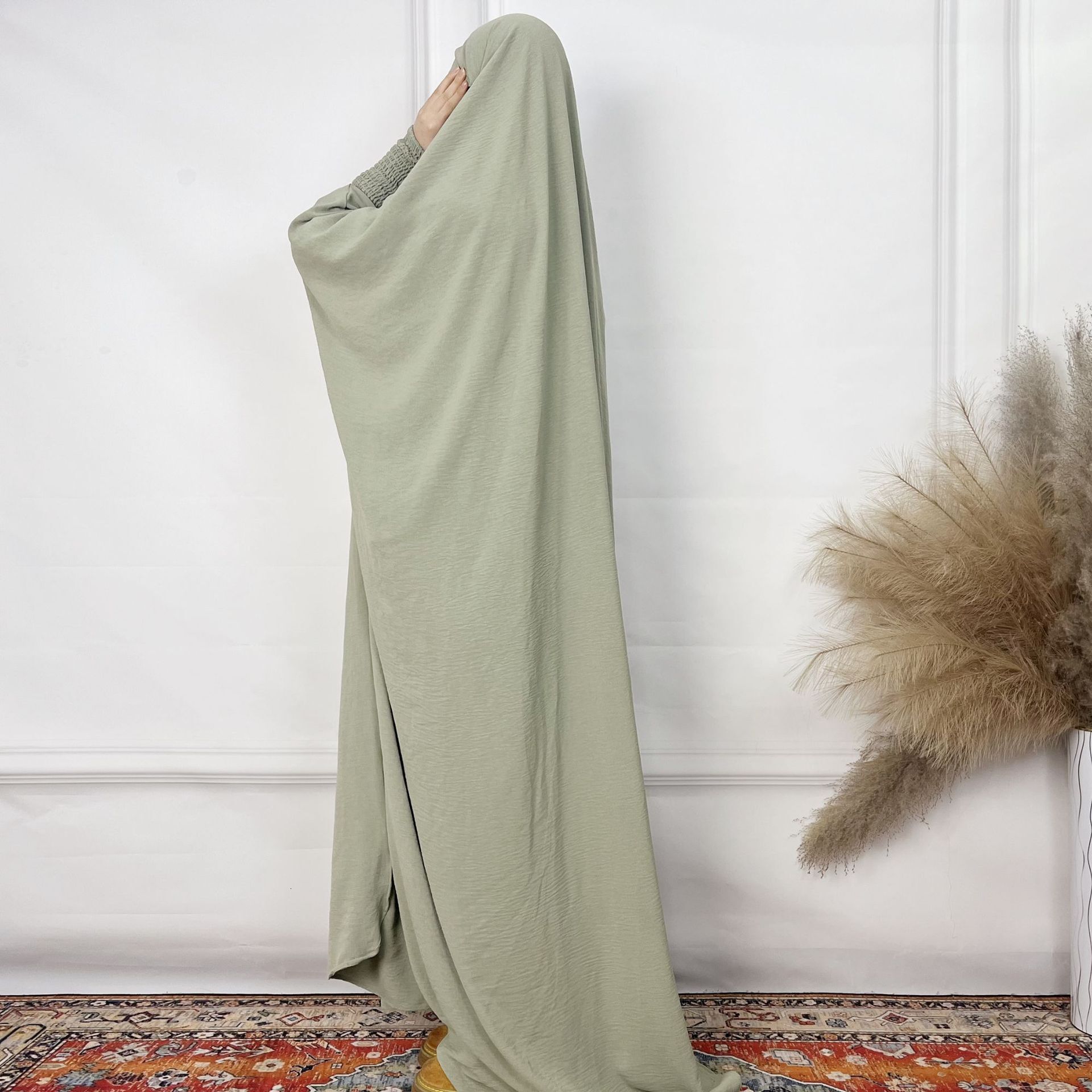 Fashion Women's Dress Dubai One-Piece Solid Color Long Sleeved Prayer Robe Abaya Maxi Dresses Islamic Clothing