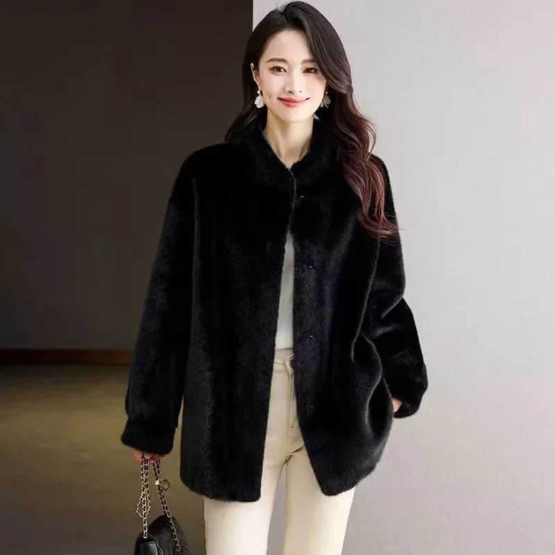 Designer woolen coat Environmental Protection Mink Velvet Coat Women New Fur Jacket Winter 2025 Thicken Fur Coat Long Fashion Collar Outwear FemaleY25