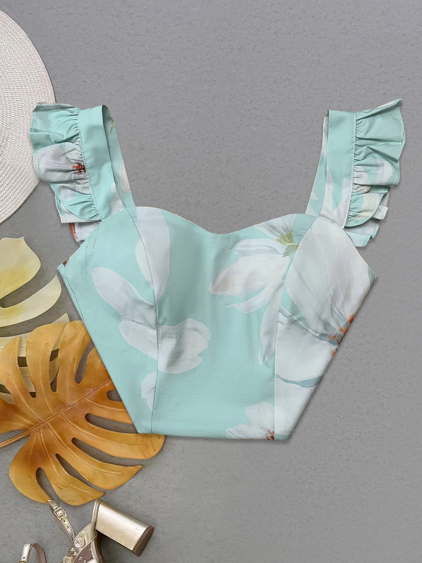 Chic Vacation Ready Fashion Accessory Elegant Feminine Polka Dot Garb Consisting of Flowy Bottoms Plus Trimmed Bustier---1774