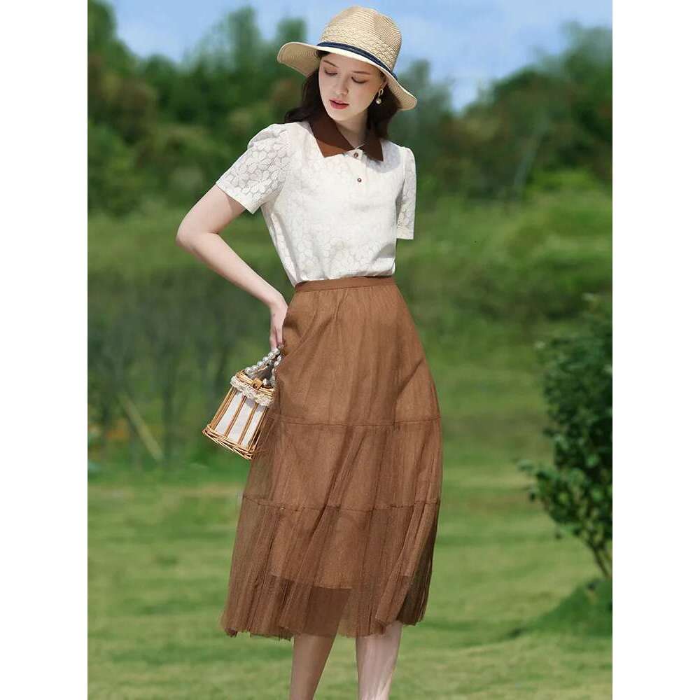 French Lace Shirt For Women Polo Neck Short-Sleeve Hollow Gentle Summer New Slim Female Clothes
