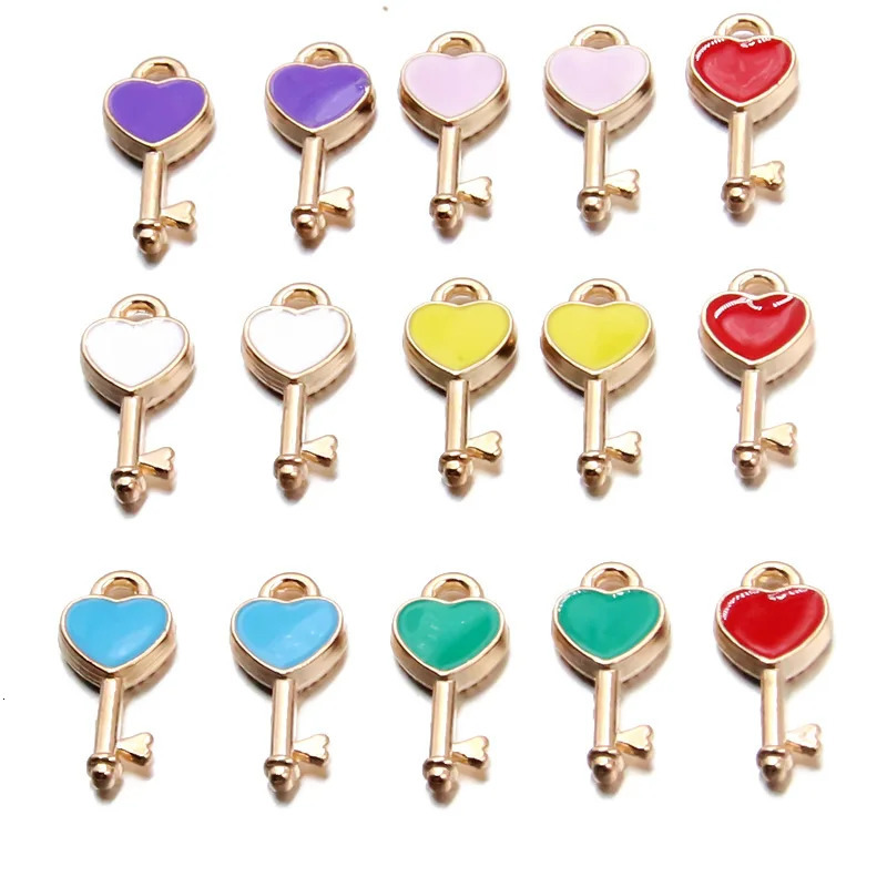 30 pieces of 8color 7x16MM alloy metal drip oil colored lock key charm careful pendant for DIY bracelet necklace jewelry making 250325
