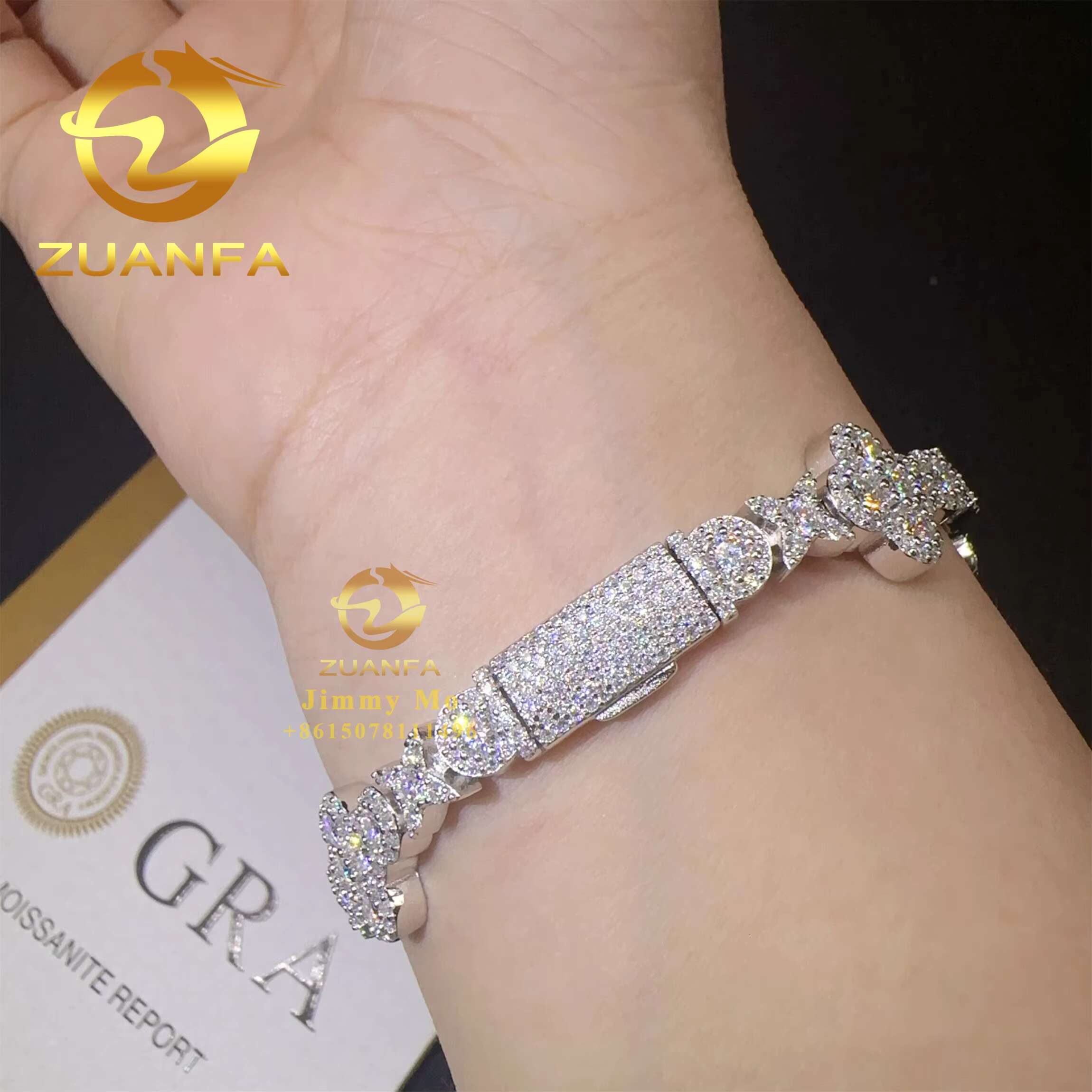 Popular New Arrivals Bulk Stock 10mm 13mm 925 Silver Iced Out Hip Hop Jewelry VVS1 Moissanite Diamond Cross Cuban Bracelet Men