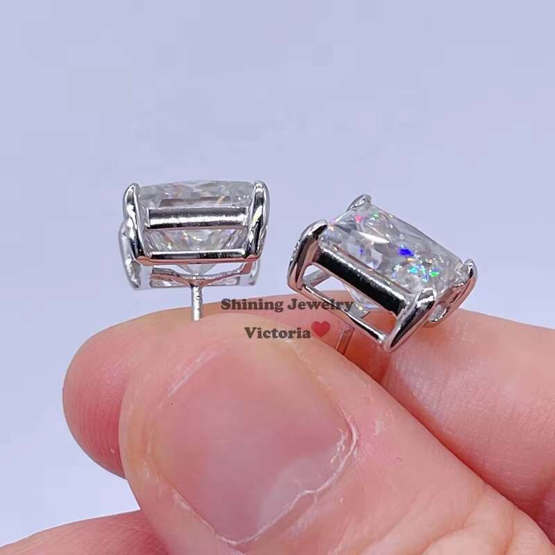 Screw Back Sterling Sier GRA Certidicate VVS D Color Princess Cut Moissanite Earrings