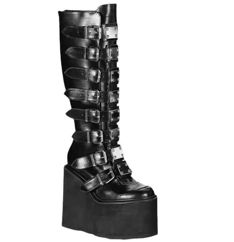 Boots Flat Platform Zipper Women's Rubber Shoes Rain Winter Footwear Boots-Women Clogs Lolita Autumn Elegant Mid Calf